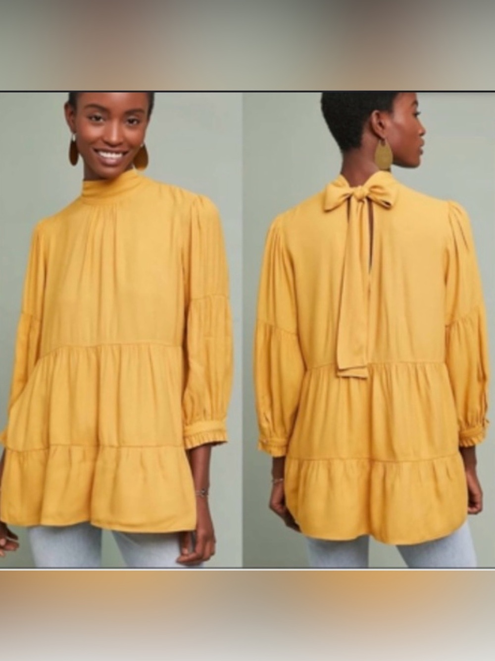 Maeve by Anthropologie Mustard Yellow Tiered Mini Dress Size XL
